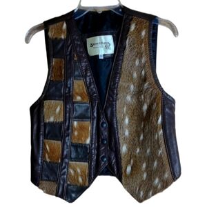 Skins & Bones Brown Leather and Fur Vest Size Small
